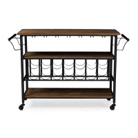 Baxton Studio YLX-9044 Bradford Rustic Distressed Wood Mobile Kitchen Bar Serving Wine Cart